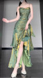 Retro Mermaid Spaghetti Straps Green Classy Prom Dress Birthday Outfits With Flower