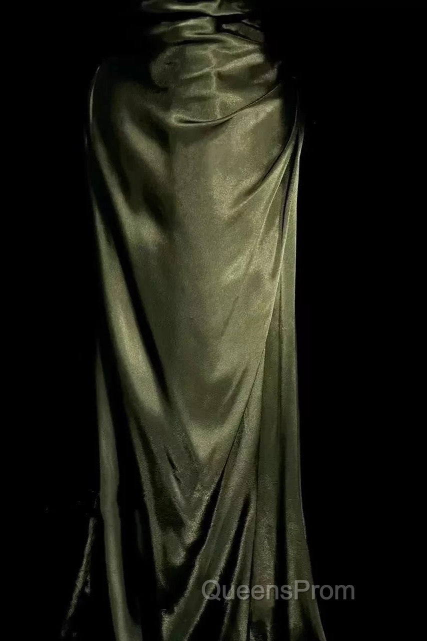 Retro Mermaid Spaghetti Straps Satin Green Long Evening Dress Evening Prom Dress Secondary image