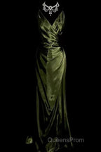 Retro Mermaid Spaghetti Straps Satin Green Long Evening Dress Evening Prom Dress