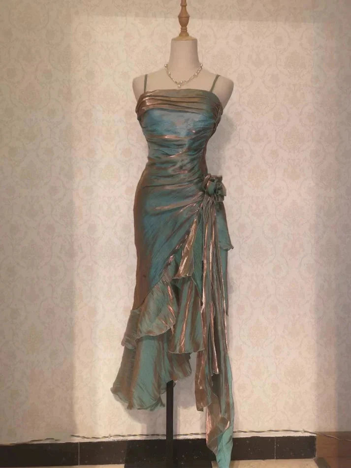 Retro Mermaid Spaghetti Straps Satin Long Party Dress Classy Prom Dress