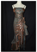 Retro Mermaid Spaghetti Straps Satin Long Party Dress Classy Prom Dress