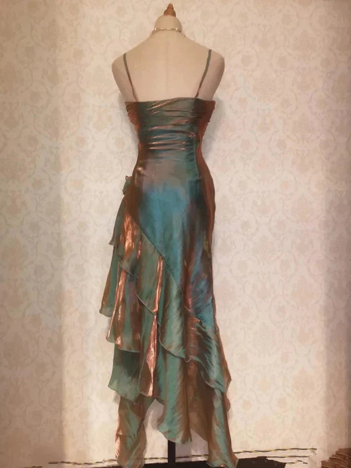 Retro Mermaid Spaghetti Straps Satin Long Party Dress Classy Prom Dress