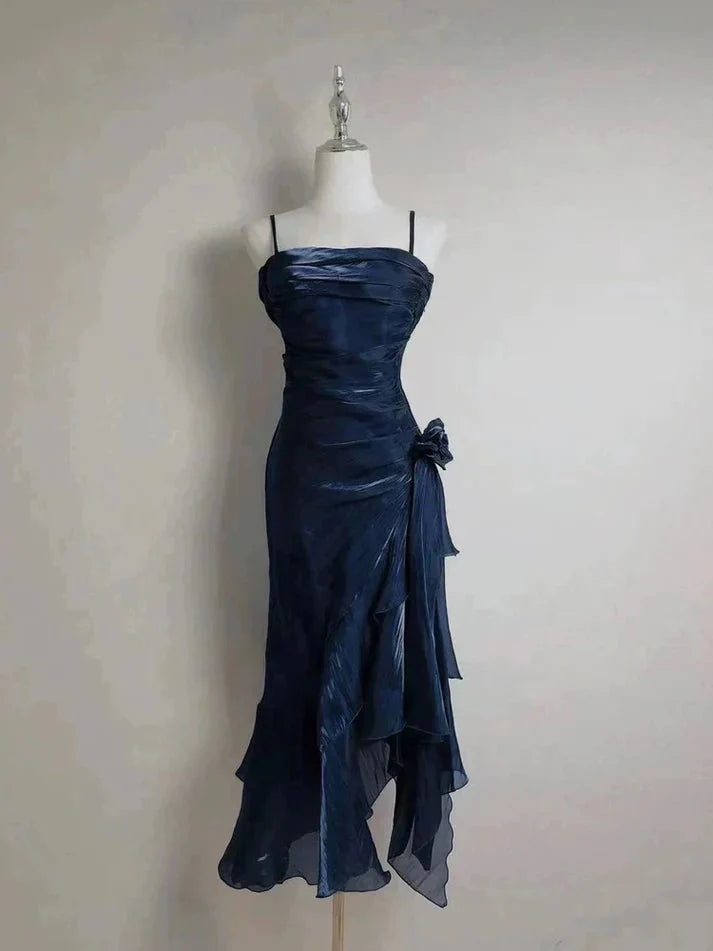 Retro Mermaid Spaghetti Straps Satin Long Party Dress Classy Prom Dress