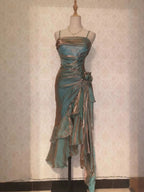 Retro Mermaid Spaghetti Straps Satin Long Party Dress Classy Prom Dress
