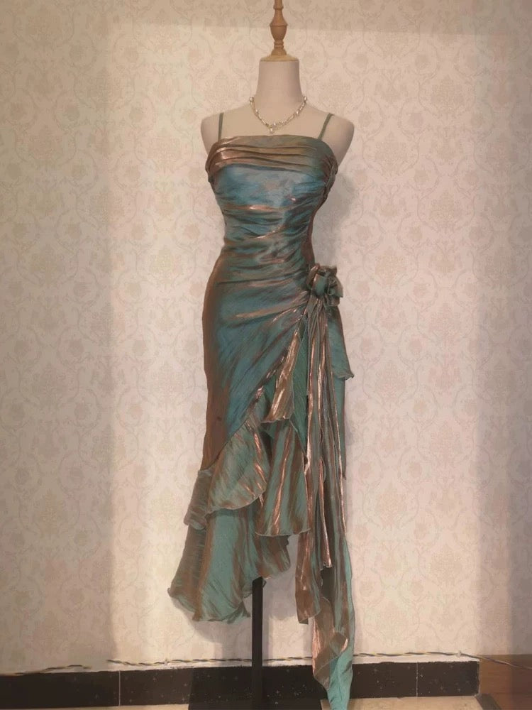 Retro Mermaid Spaghetti Straps Satin Long Party Dress Classy Prom Dress