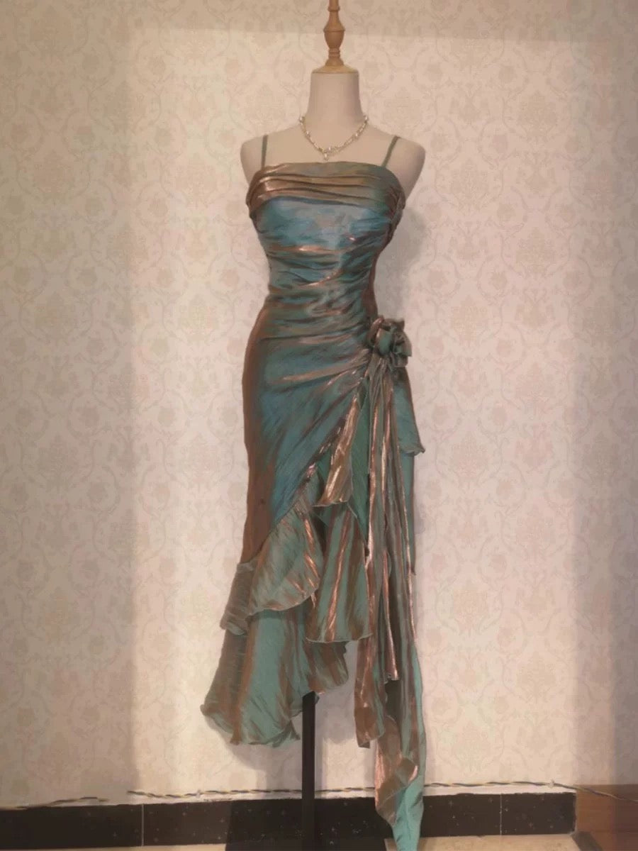 Retro Mermaid Spaghetti Straps Satin Long Party Dress Classy Prom Dress