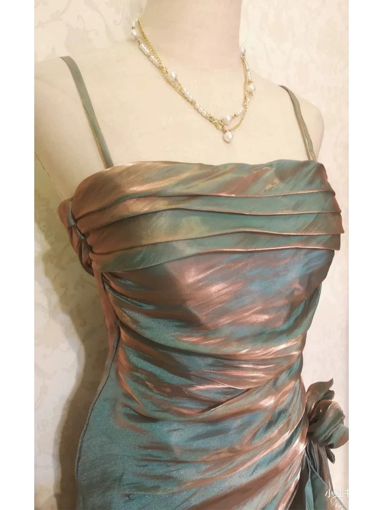 Retro Mermaid Spaghetti Straps Satin Long Party Dress Classy Prom Dress