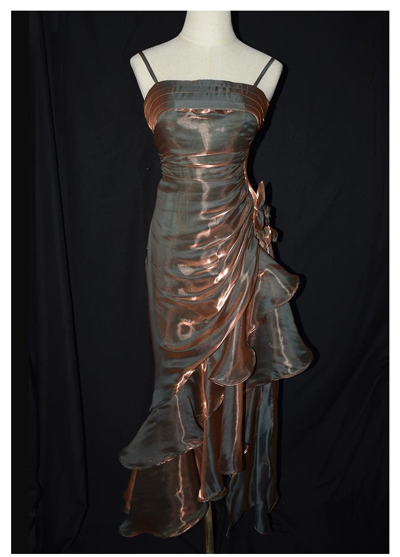 Retro Mermaid Spaghetti Straps Satin Long Party Dress Classy Prom Dress