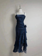 Retro Mermaid Spaghetti Straps Satin Long Party Dress Classy Prom Dress