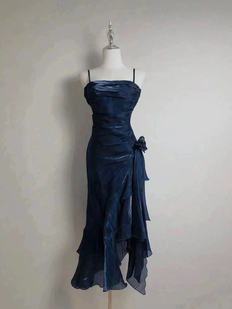 Retro Mermaid Spaghetti Straps Satin Long Party Dress Classy Prom Dress
