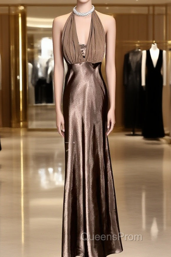 Retro Mermaid V Neckline Chiffon Brown Evening Dress Evening Prom Dress