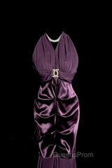 Retro Mermaid V Neckline Chiffon Grape Evening Dress Evening Prom Dress