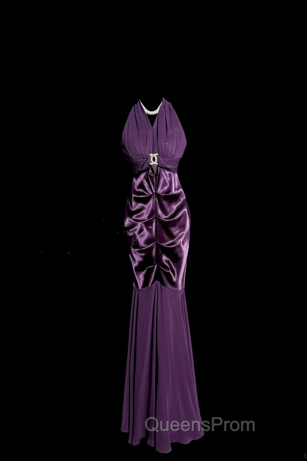 Retro Mermaid V Neckline Chiffon Grape Evening Dress Evening Prom Dress