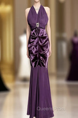 Retro Mermaid V Neckline Chiffon Grape Evening Dress Evening Prom Dress