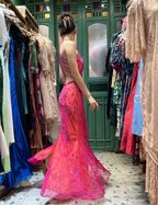 Retro Orange-Pink Mermaid Halter Neck Backless Beaded Tulle Long Classy Prom Dress