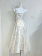 Retro Palace Ivory A-Line Square Neck Strap Jacquard Tulle Classy Prom Dress