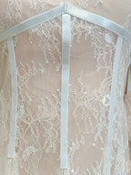 Retro Palace Nude Pink A-Line Long Lace Tulle Long Classy Prom Dress
