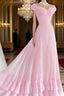 Retro Pink A-line Long Evening Prom Dress,Pink Bridesmaid Dress