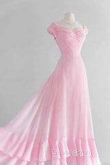 Retro Pink A-line Long Evening Prom Dress,Pink Bridesmaid Dress
