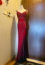 Retro Red And Black Gradient Mermaid V-Neck Halter Top Beaded Chiffon Long Classy Prom Dress