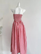Retro Red And White Plaid A-Line Bow Strap Long Classy Prom Dress 17Th Birthday Dress