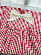 Retro Red And White Plaid A-Line Bow Strap Long Classy Prom Dress 17Th Birthday Dress