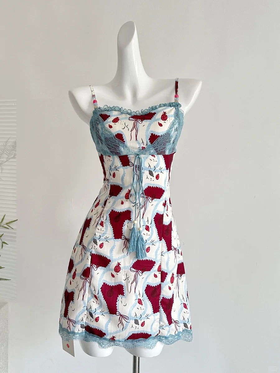 Retro Red White And Blue Contrast Print Slim Fit Mini Birthday Dress Homecoming Dress Secondary image