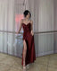 Retro Sheath Spaghetti Straps Burgundy Satin Long Party Dress Classy Prom Dress