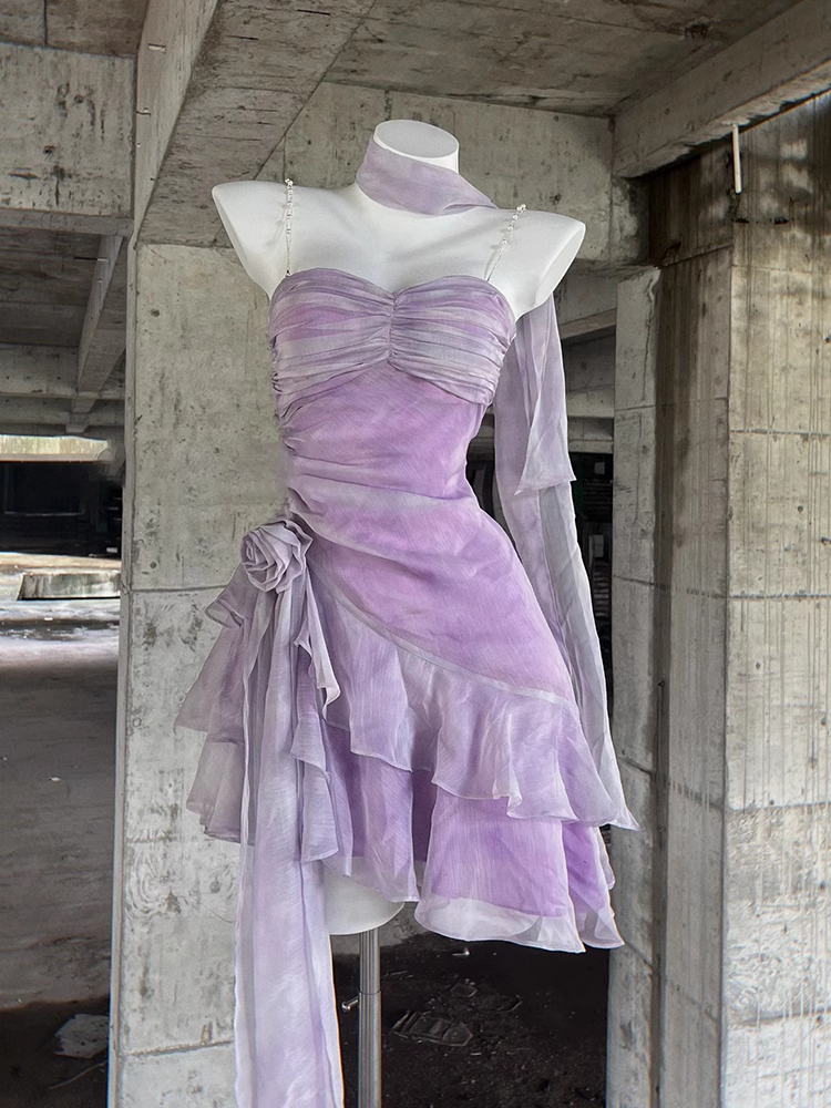 Retro Sheath Spaghetti Straps Short Lilac Cocktail Dress Birthday Outfits Main image
