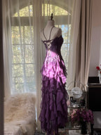Retro Strapless Grape Purple Fungus Curled Skirt Chiffon Long Classy Prom Dress
