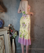 Retro Yellow-Based Purple Floral Mermaid Spaghetti Strap V-Neck Chiffon Classy Prom Dress
