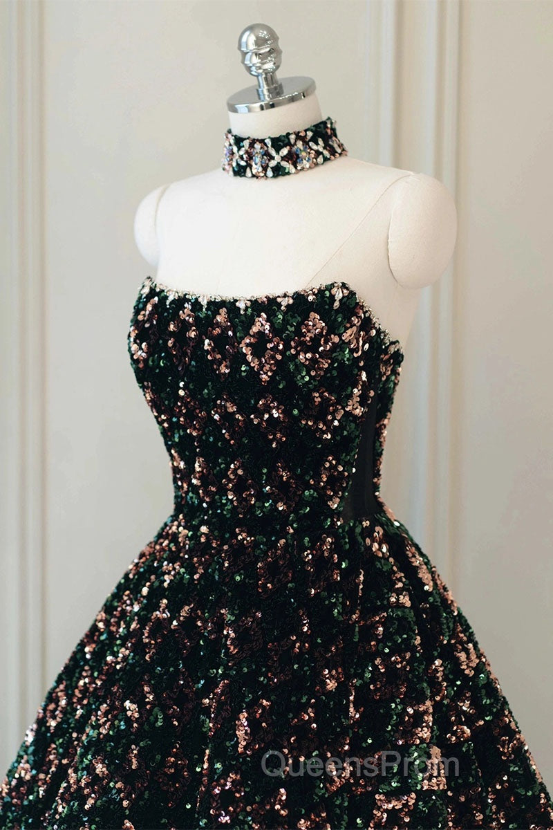A Line Sparkly Sequin Long Evening Prom Dress, Gorgeous Strapless Long Evening Dress Secondary image
