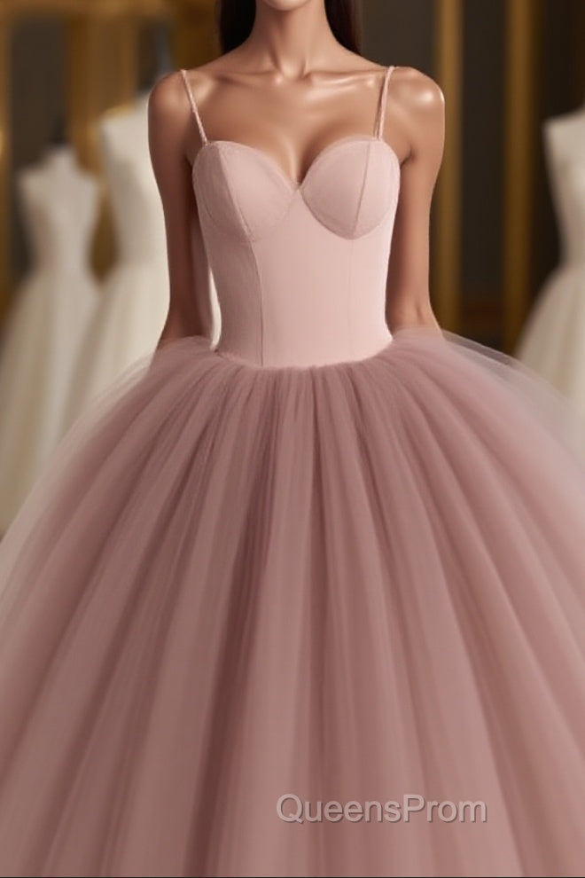 Dusty Rose A-Line Tulle Floor Length Spaghetti Straps Sweetheart Evening Party Dress Evening Prom Dress Main image