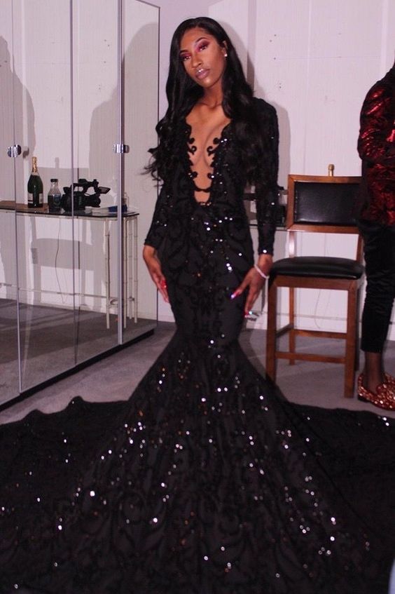 Princess Black Girl Long Classy Prom Dress Mermaid Dress
