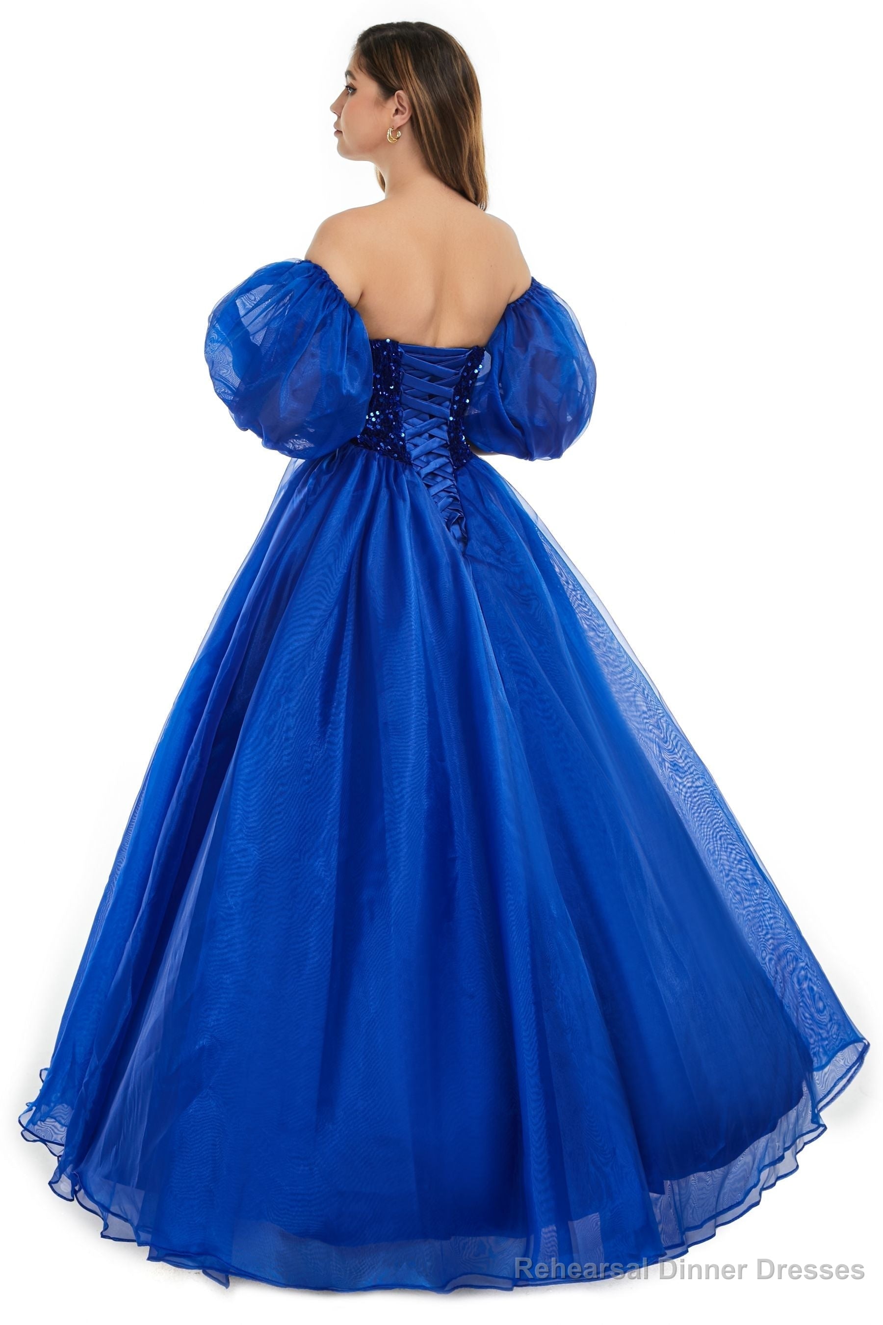 Roayl Blue Tulle Sequins Sweetheart Prom Dresses Spaghetti Straps Evening Quinceanera Dresses