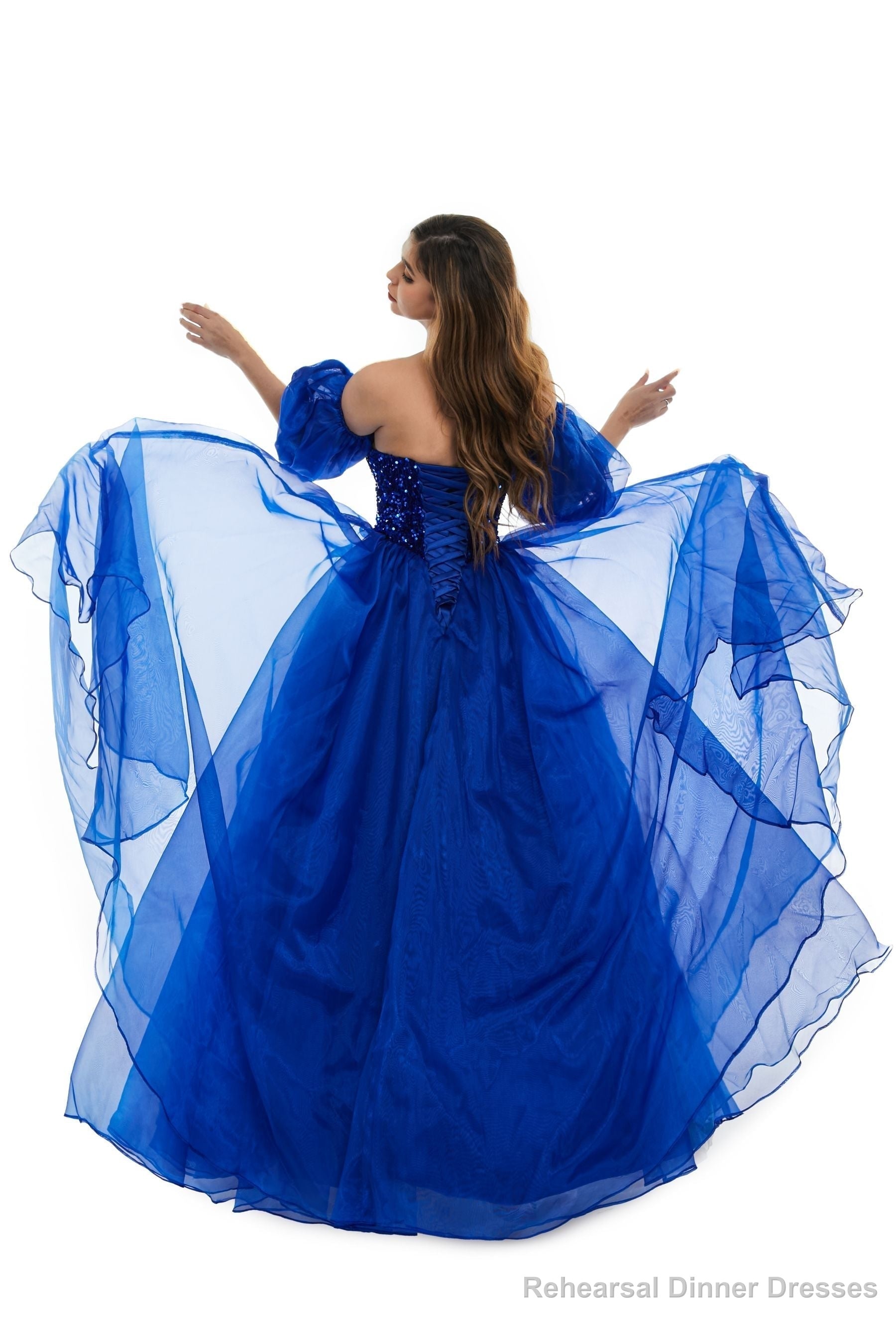 Roayl Blue Tulle Sequins Sweetheart Prom Dresses Spaghetti Straps Evening Quinceanera Dresses