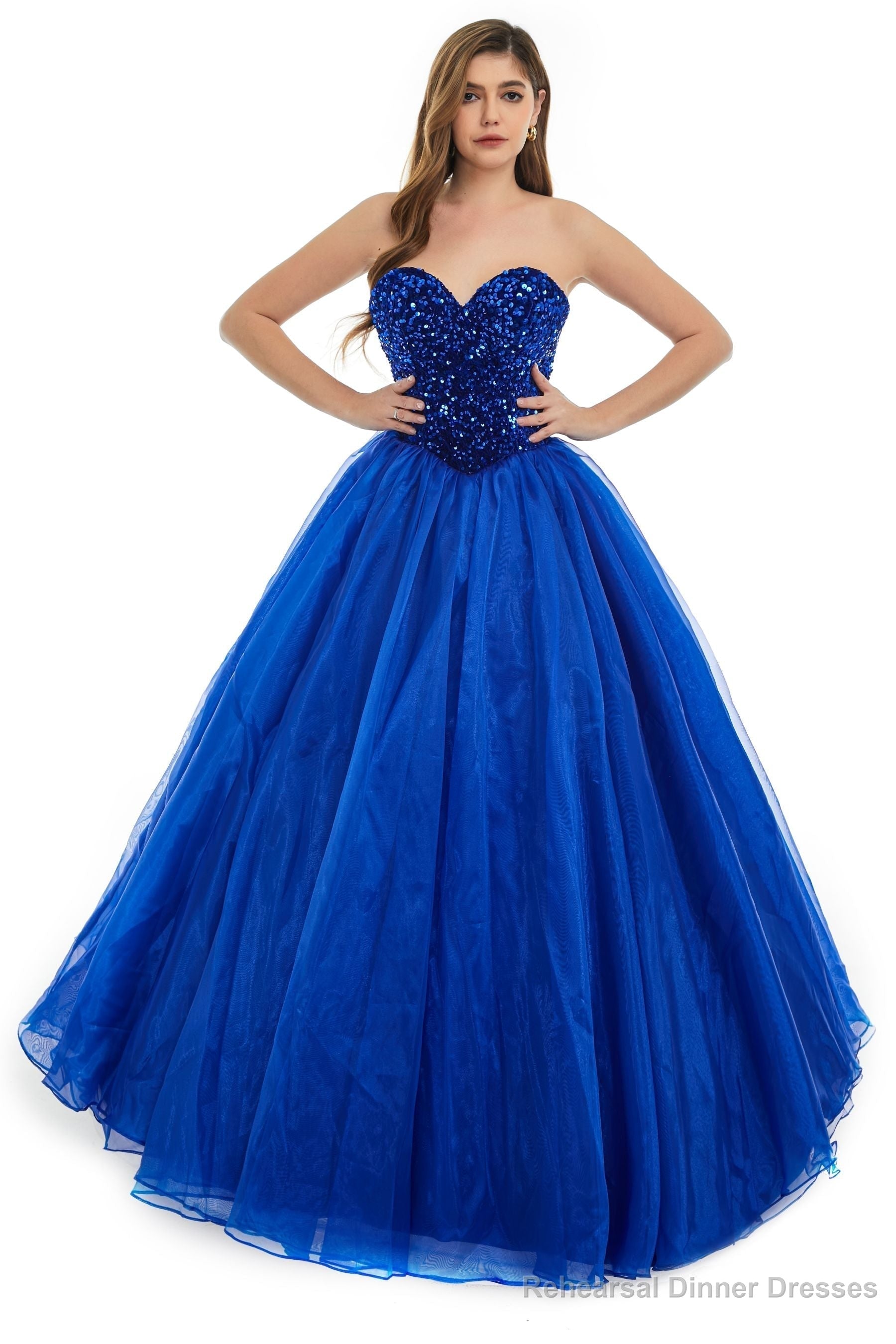 Roayl Blue Tulle Sequins Sweetheart Prom Dresses Spaghetti Straps Evening Quinceanera Dresses Secondary image