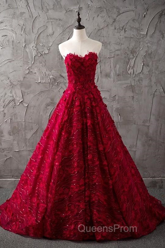 Romantic Burgundy Lace Embroidery Sweetheart Wedding Dress Princess Secondary image