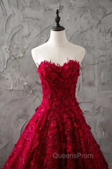 Romantic Burgundy Lace Embroidery Sweetheart Wedding Dress Princess