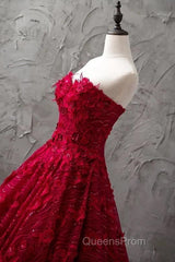 Romantic Burgundy Lace Embroidery Sweetheart Wedding Dress Princess
