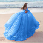 Romantic Poofy Pink Floral Wedding Dress Off The Shoulder Ball Gown Quinceanera Dress