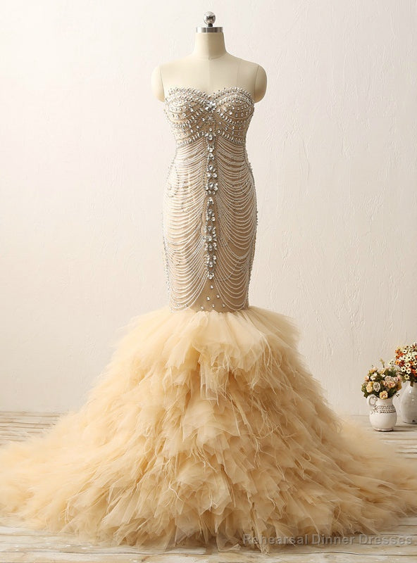 Romantic Sweetheart Tulle With Beading Wedding Dresses Mermaid Court Train Main image