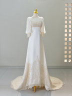 Romantic Wedding Gown Bridal Dress A Line Square Neck Satin Wedding Dress Ivory Wedding Dresses Modest Wedding Gowns