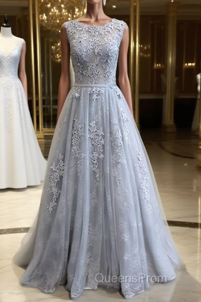 Round Neck Appliques Vintage Tulle Lace Evening Prom Dress, Bridesmaid Dress Main image