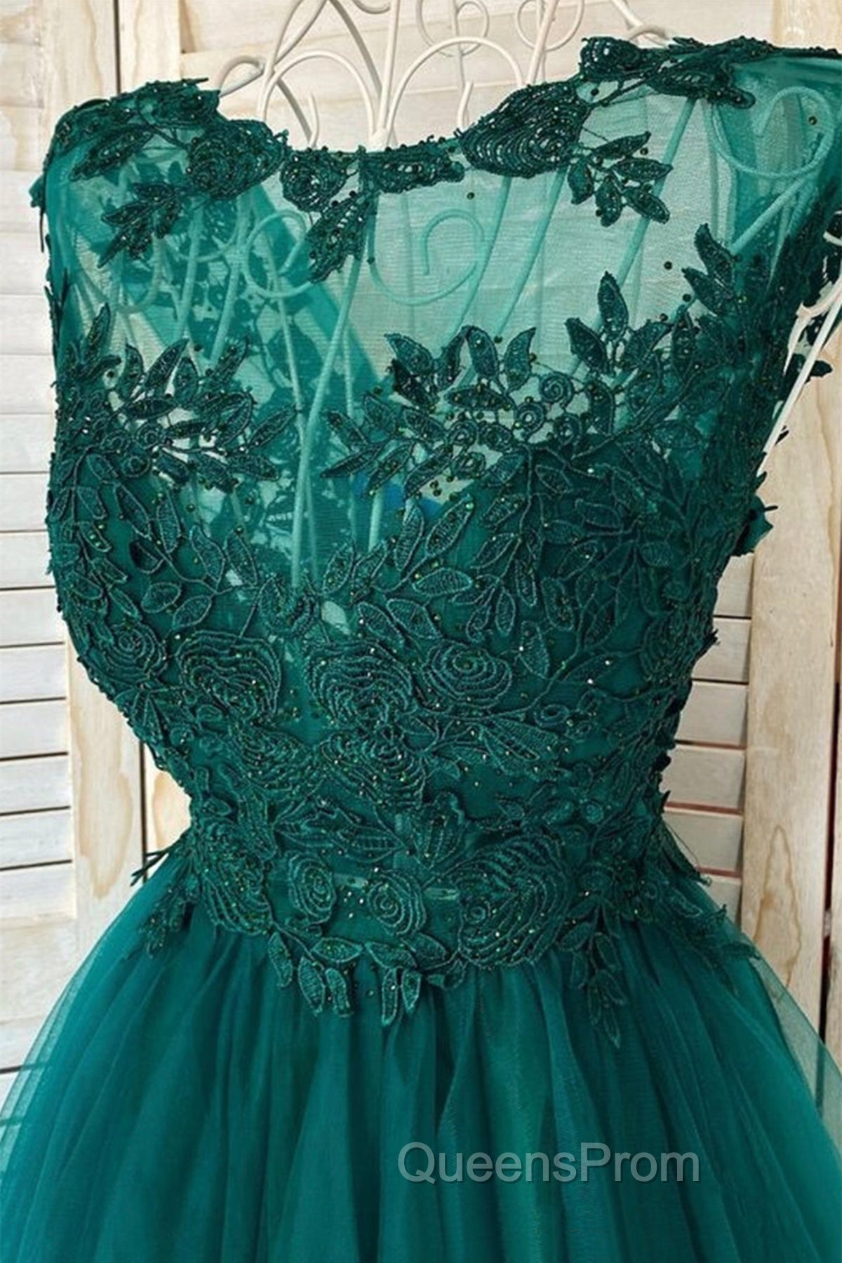 Round Neck Beaded Green Lace Short Evening Prom Homecoming Dress, Short Green Lace Formal Graduation Evening Dress Secondary image