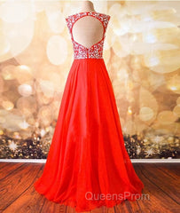 Round Neck Beaded Red Evening Prom Dress, Red Formal Dress, Red Evening Dress