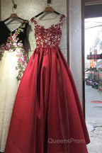 Round Neck Black Lace Floral Long Evening Prom Dress, Black Lace Formal Dress with Appliques, Black Evening Dress