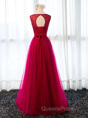 Round Neck Burgundy Beaded Evening Prom Dress, Wine Red Beaded Formal Evening Bridesmaid Dress