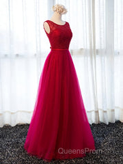 Round Neck Burgundy Beaded Evening Prom Dress, Wine Red Beaded Formal Evening Bridesmaid Dress