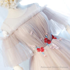 Round Neck Half Sleeves Short Pink Prom Dresses, Half Sleeves Short Pink Graduation Bridesmaid Dresses